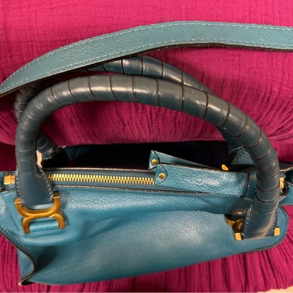 Chloe Blue Crossbody Bag with Gold Accents - Picture 10 of 13